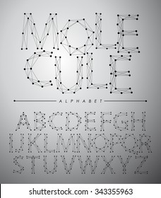 Molecule Trendy alphabet fonts, vector illustration.
