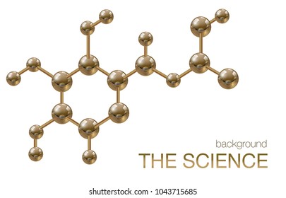 Molecule vector background, chemical atomic bond. Scientific discoveries, chemistry, biology. Metal balls.