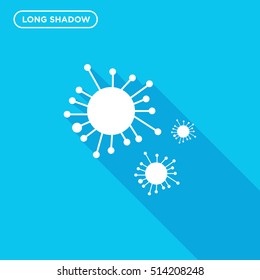 Molecule vector icon on blue background with long shadow