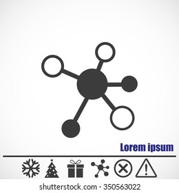 Molecule vector icon.Bonus icons: snowflake, Christmas tree, gift, molecule, delete icon and Hazard warning attention sign.