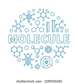 Molecule vector outline blue round illustration. Science and Chemistry concept banner in thin line style on white background