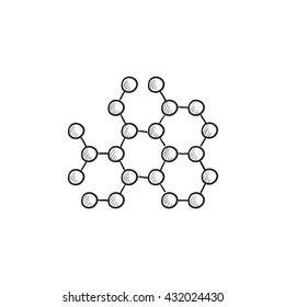Icono de esbozo de vector molécula aislado en el fondo. Icono de molécula dibujado a mano. Icono de boceto molecular para infografía, sitio web o aplicación.