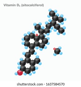 The molecule of vitamin D5 (sitocalciferol). Vector illustration in 3d style, isolated on white background.