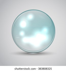 Molecule of water on a white background with a glow inside. Bubble water. Water drop. Vector illustrations. Transparent drop of water