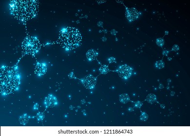 Molecules 3d Concept Of Neurons And Nervous System Neon Blue Gradient Background Vector Illustration