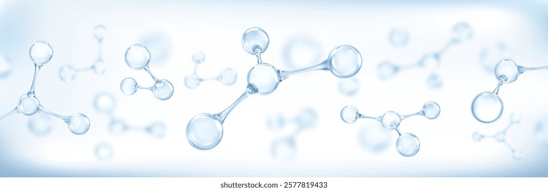 Molecules or atoms on light blue background. Concept of biochemical, pharmaceutical, beauty, medical. Science or medical background. Vector 3d illustration