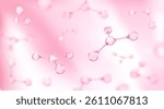 Molecules or atoms on pink background. Concept of biochemical, pharmaceutical, beauty, medical. Science or medical background. Vector 3d illustration
