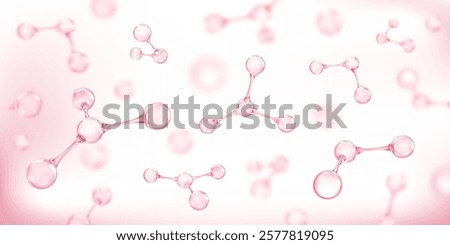 Molecules or atoms on pink background. Concept of biochemical, pharmaceutical, beauty, medical. Science or medical background. Vector 3d illustration