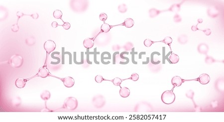 Molecules or atoms on pink background. Concept of biochemical, pharmaceutical, beauty, medical. Science or medical background. Vector 3d illustration