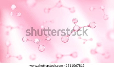 Molecules or atoms on pink background. Concept of biochemical, pharmaceutical, beauty, medical. Science or medical background. Vector 3d illustration