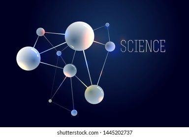 Molecules and atoms vector abstract background, science chemistry and physics theme illustration, micro and nano research and technology theme, microscopic particles.