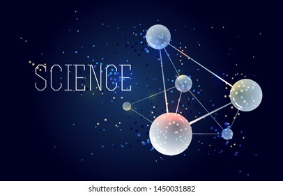 Molecules and atoms vector abstract background, science chemistry and physics theme illustration, micro and nano research and technology theme, microscopic particles.