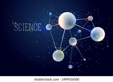 Molecules and atoms vector abstract background, science chemistry and physics theme illustration, micro and nano research and technology theme, microscopic particles.