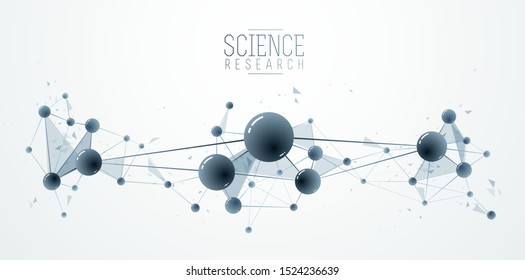 Molecules and atoms vector abstract background, science chemistry and physics theme illustration, micro and nano research and technology theme, microscopic particles.