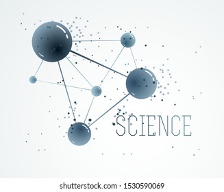 Molecules and atoms vector abstract background, science chemistry and physics theme illustration, micro and nano research and technology theme, microscopic particles.