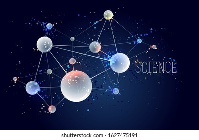 Molecules and atoms vector abstract background, science chemistry and physics theme illustration, micro and nano research and technology theme, microscopic particles.