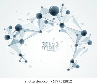 Molecules and atoms vector abstract background, science chemistry and physics theme illustration, micro and nano research and technology theme, microscopic particles.
