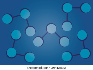 Icono negro de moléculas sobre fondo azul.