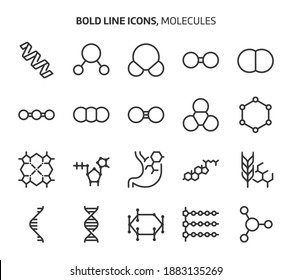 Molecules, bold line icons. The illustrations are a vector, editable stroke, 48x48 pixel perfect files. Crafted with precision and eye for quality.