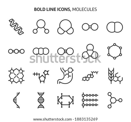 Molecules, bold line icons. The illustrations are a vector, editable stroke, 48x48 pixel perfect files. Crafted with precision and eye for quality.