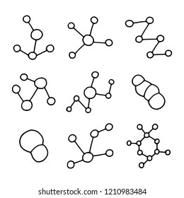 Molecules Chemical Formulas Icon Set. biology hand drawing object in isolation.