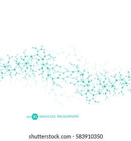 Molecules concept of neurons and nervous system. Scientific medical research. Molecular structure with particles. Science and technology background for banner or flyer. Eps 10 vector illustration