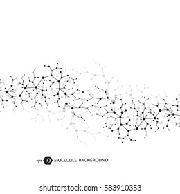 Concepto de moléculas de neuronas y sistema nervioso. Investigación médica científica. Estructura molecular con partículas. Antecedentes científicos y tecnológicos para pancarta o volante. Ilustración vectorial Eps 10