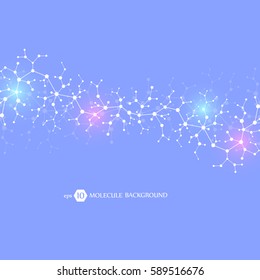 Molecules concept of neurons and nervous system. Scientific medical research. Molecular structure with particles. Science and technology background for banner or flyer. Eps 10 vector illustration