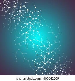 Molecules concept of neurons and nervous system. Scientific medical research. Molecular structure with particles. Science and technology background for banner or flyer. Eps 10 vector illustration