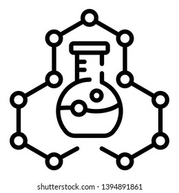 Molecules and flask icon. Outline molecules and flask vector icon for web design isolated on white background