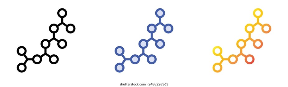 icono de moléculas. Diseño de estilo de relleno lineal, azul y degradado aislado sobre fondo blanco