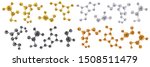 Molecules and molecular crystal lattices of gold, silver, copper or bronze, black coal or dark gray colors. Molecular bonds. Set. Vector abstract 3d illustration of molecular model isolated on white.