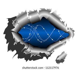 Molecules penetrate metal background vector background thread may use.