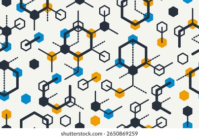 Moléculas plano de fundo sem costura, padrão de repetição sem fim de azulejos vetoriais com moléculas diferentes, química e tema farmacologia, elementos fáceis de usar separadamente como ícones ou ilustrações.