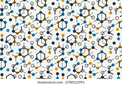 Moléculas plano de fundo sem costura, padrão de repetição sem fim de azulejos vetoriais com moléculas diferentes, química e tema farmacologia, elementos fáceis de usar separadamente como ícones ou ilustrações.