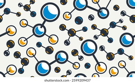 Molecules seamless pattern, vector endless background with a lot of different molecules that can be used separately as an icons or illustrations, chemistry and pharma wallpaper.