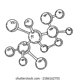 Molecules sketched isolated. Gas in hand drawn style. Engraved design for poster, marketing, print, book illustration, logo, icon, tattoo. Vintage vector illustration.