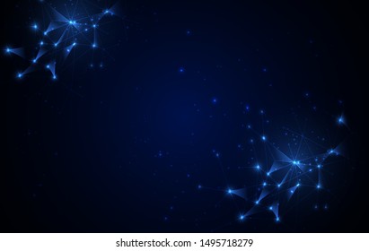Molecules technology with polygonal shapes on dark blue  futuristic background. Illustration Vector design digital technology concept.