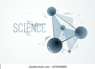 Molecules vector abstract background, 3D dimensional science chemistry and physics theme design element, atoms and particles micro nano scientific illustration.