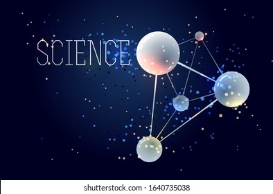 Molecules vector abstract background, 3D dimensional science chemistry and physics theme design element, atoms and particles micro nano scientific illustration.