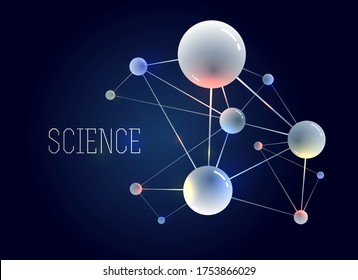 Molecules vector abstract background, 3D dimensional science chemistry and physics theme design element, atoms and particles micro nano scientific illustration.