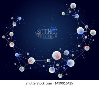 Molecules vector illustration, science chemistry and physics theme abstract background, micro and nano science and technology theme, atoms and microscopic particles.