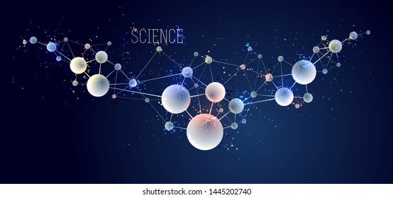 Molecules vector illustration, science chemistry and physics theme abstract background, micro and nano science and technology theme, atoms and microscopic particles.