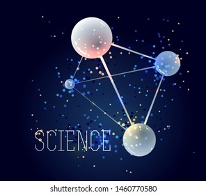 Molecules vector illustration, science chemistry and physics theme abstract background, micro and nano science and technology theme, atoms and microscopic particles.