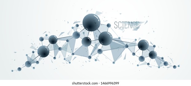 Molecules vector illustration, science chemistry and physics theme abstract background, micro and nano science and technology theme, atoms and microscopic particles.