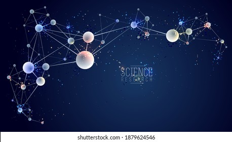 Molecules vector illustration, science chemistry and physics theme abstract background, micro and nano science and technology theme, atoms and microscopic particles.