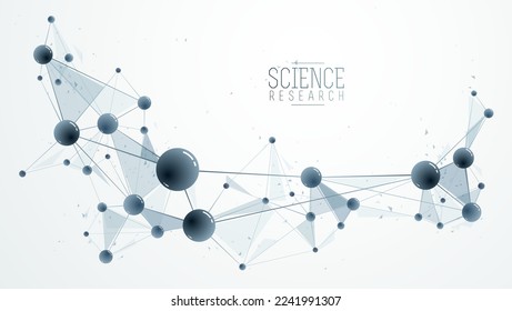 Ilustración vectorial de moléculas, química científica y física tema de fondo abstracto, tema de ciencia y tecnología micro y nano, átomos y partículas microscópicas.