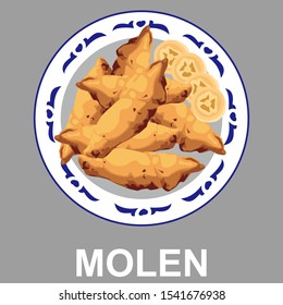 Molen Banana or pisang molen is a mild dish made from bananas which is coated in dough sheets and then fried.