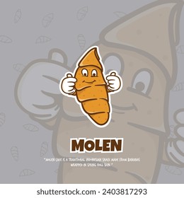 Molen mascot from indonesia street food design with raising two heart's finger for campaign design