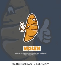 Molen mascot: Street food delight, raising a thumbs-up design, a crispy Indonesian treat in profile